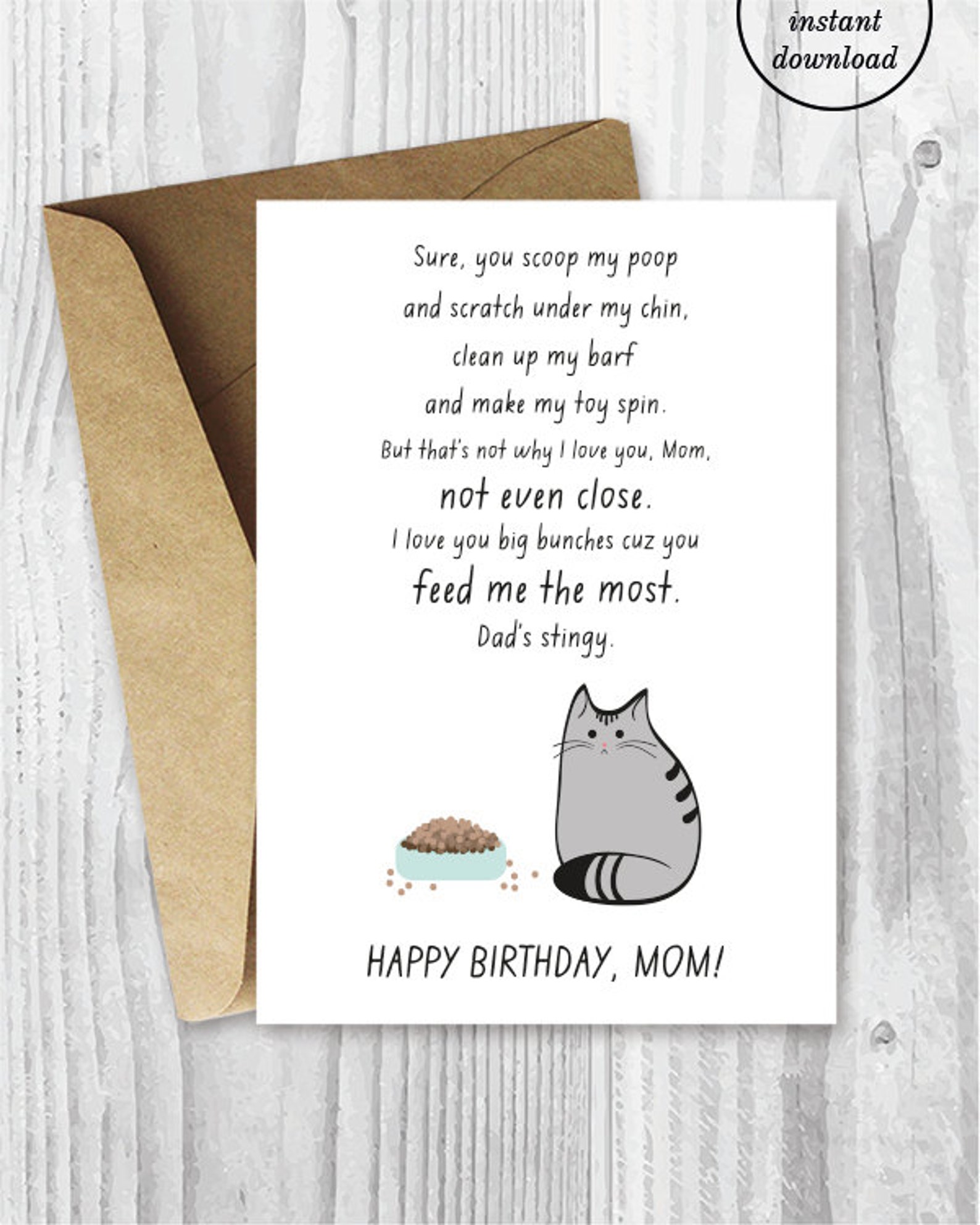 Printable Birthday Card for Cat Moms, Funny Cat Birthday Card for Her ...