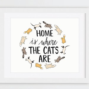Animal Gift, Gifts for Cat Lovers, Cat Printable Decor, Home is Where The Cats Are Print, Quirky Home Decor, Cat Print, Cat Printable Art A4