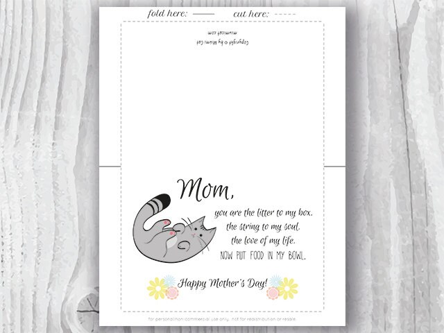 Mothers Day Card Floral, Printable Funny Mothers Day Cat Card, Cat Mom ...