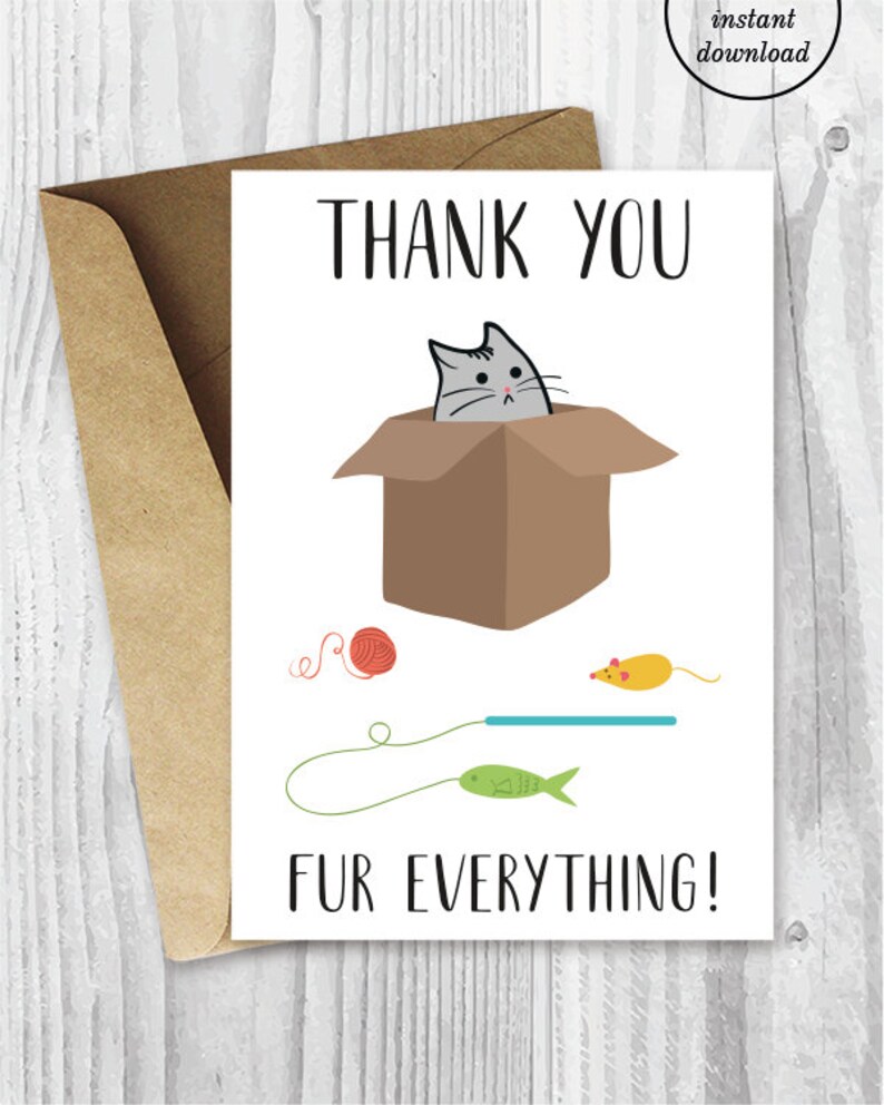 Thank You Cards Funny Cat Thank You Printable Cards Thank Etsy