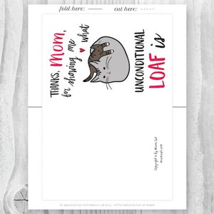 Mother's Day Card Funny, Funny Mothers Day Card Printable, Cat Mom Card, Cat Mother's Day, Thanks Mom Unconditional Loaf Instant Download image 2