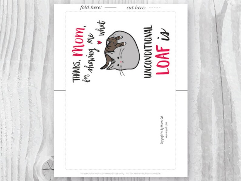 Mother's Day Card Funny, Funny Mothers Day Card Printable, Cat Mom Card, Cat Mother's Day, Thanks Mom Unconditional Loaf Instant Download image 2