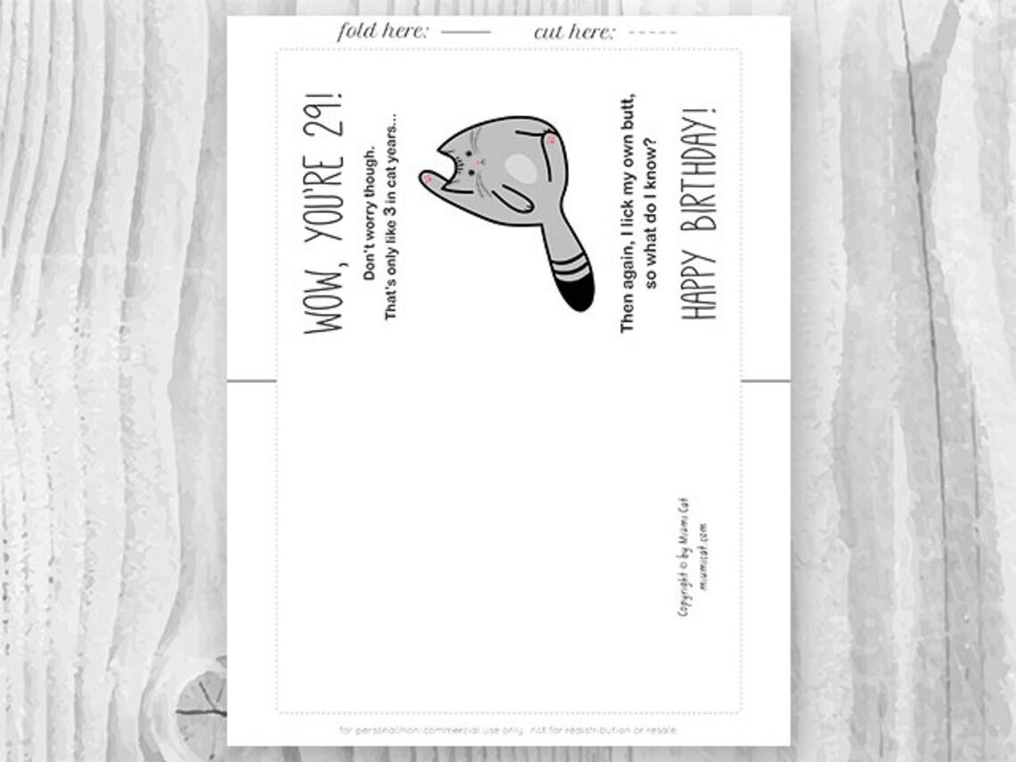 29th Birthday Card Printable Birthday Card Funny Cat - Etsy