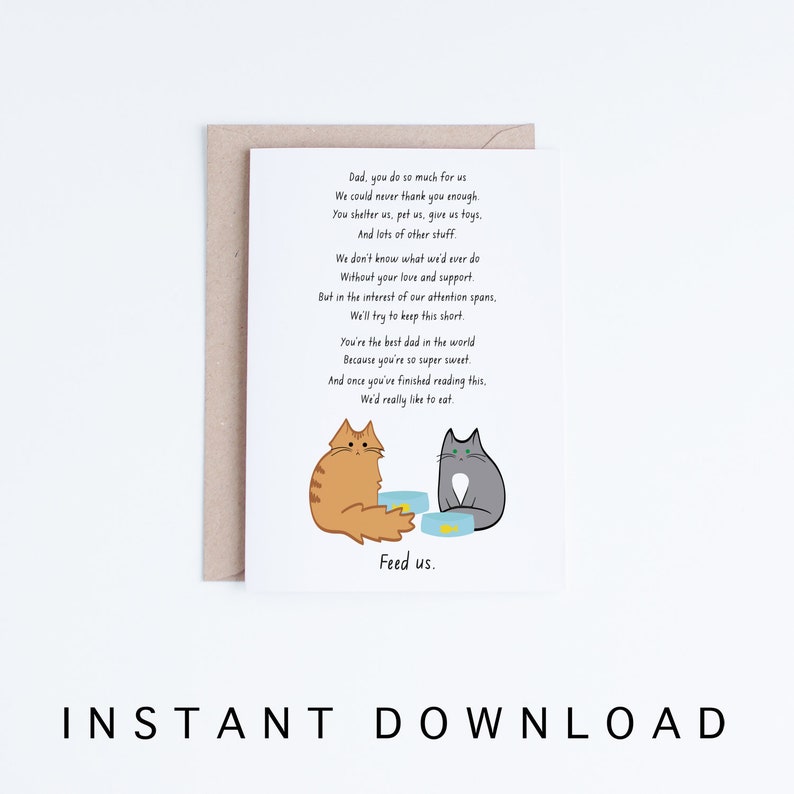 Funny Fathers Day Card Print, Cat Fathers Day Card Instant Download, Printable Father's Day Cards from the Cats, Fathers Day from the Cats image 1