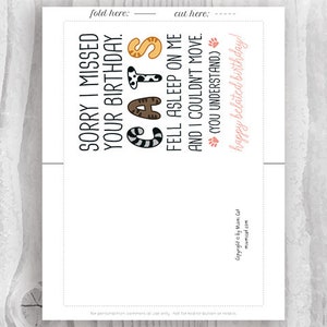 Funny Belated Birthday Printable Cards, Funny Cat Birthday Card, Cat ...