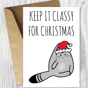 Cartes de vacances imprimables, Keep It Classy for Christmas Cat Card, Funny Cat Christmas Card Printables, Grey Cat Cards, Gifts for Cat Lovers