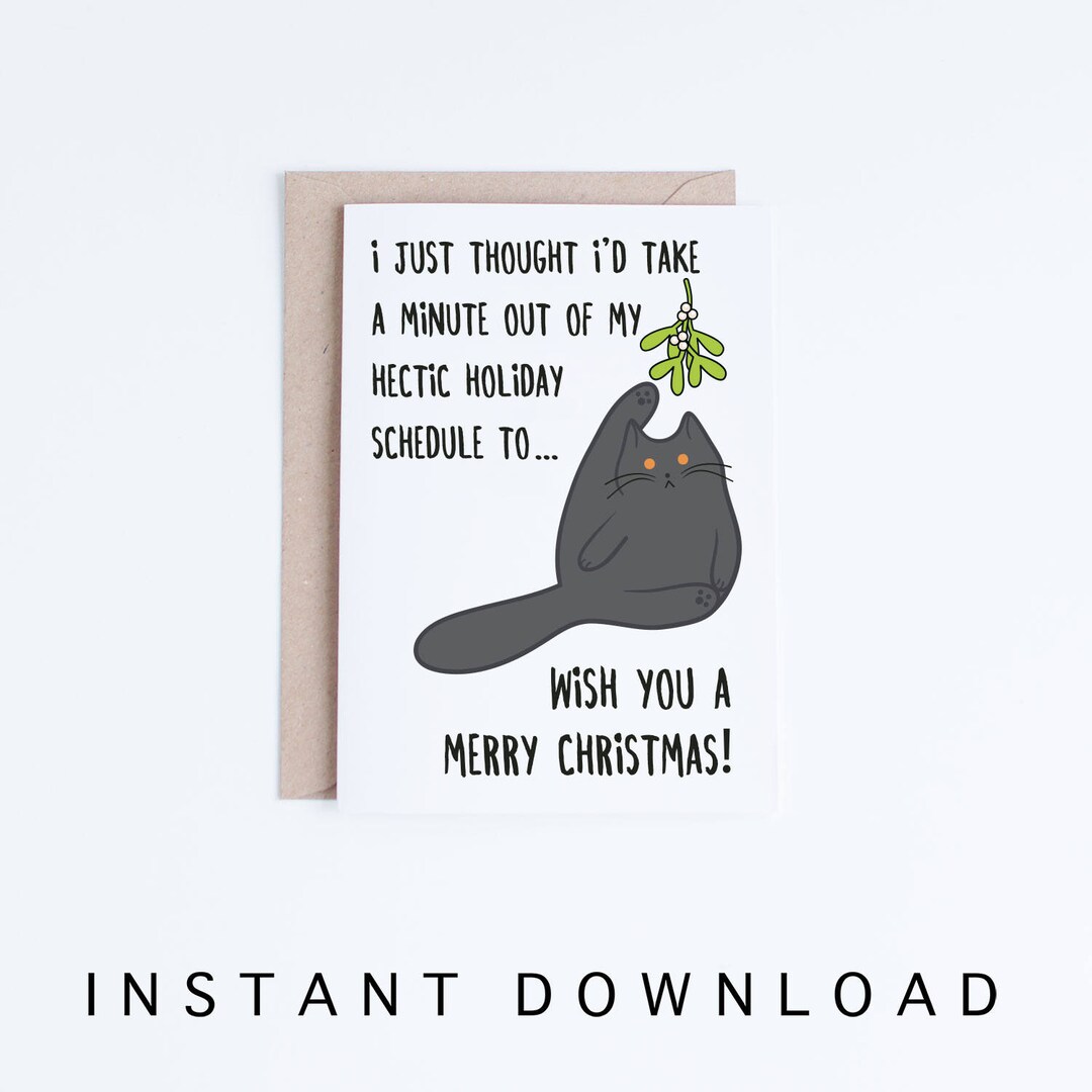 printable-christmas-cards-funny-cat-christmas-card-british-shorthair-blue-butt-licking-cat-cute-grey-cat-illustration-card-diy-download-etsy