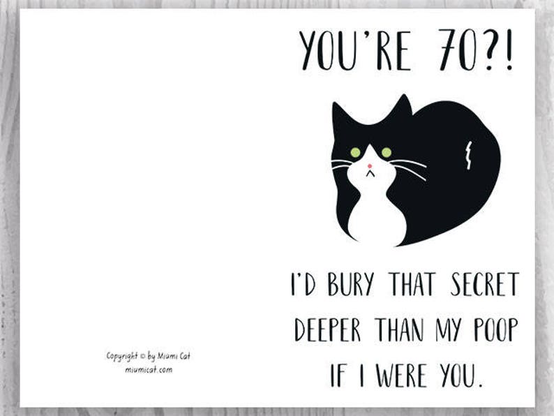 Printable 70th Birthday Cards Funny Tuxedo Cat 70 Birthday | Etsy