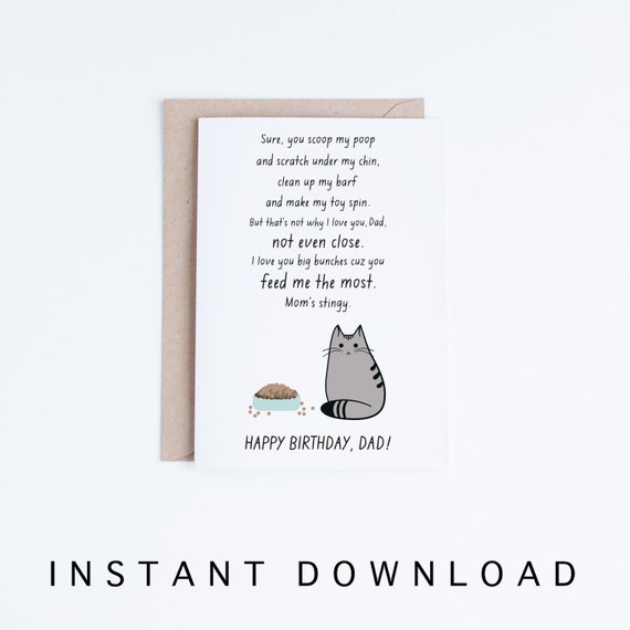 Funny Cat Birthday Cards For Him Instant Download Cat Dad Etsy