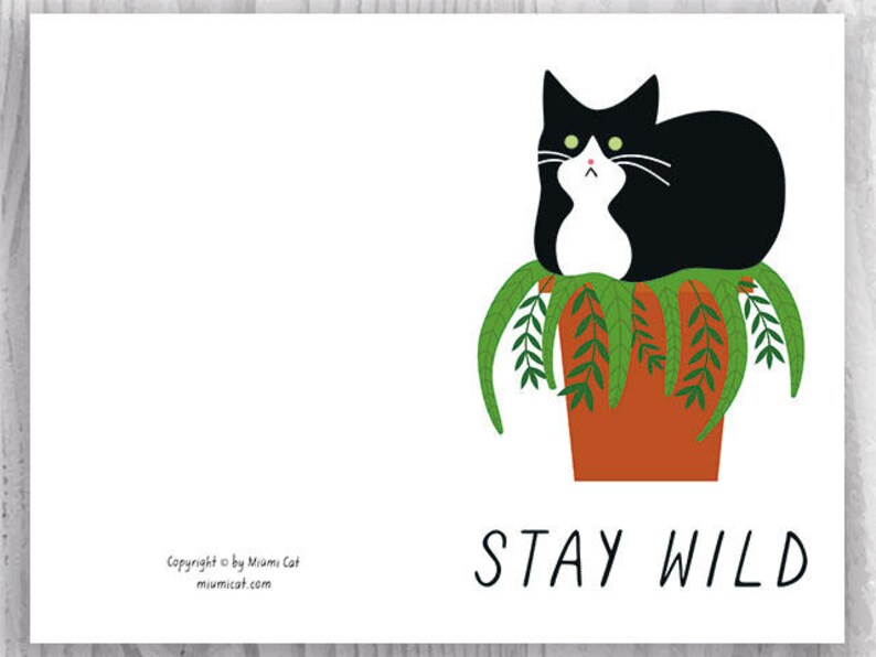 Just Because Card, Stay Wild Printable Card, Funny Cat Printable Cards, Funny Tuxedo Cat Card, Instant Download, Plant Cat Lady, For Friend image 3