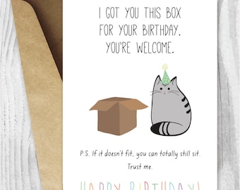 Birthday Card, Printable Happy Birthday Cat Digital Card, Funny Printable Card, Cat Box, Instant Download, Happy Birthday from the Cat