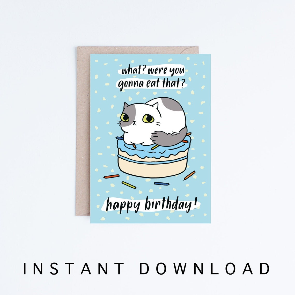 Funny Cat Birthday Cards Instant Download Printable Cards | Etsy