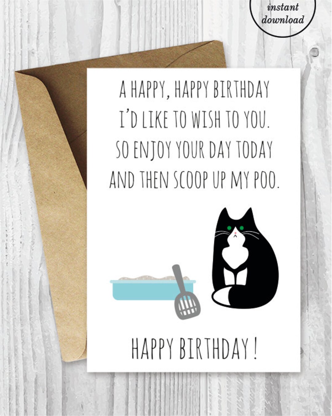 Printable Funny Birthday Cards, Black and White Cat Cards, Cat Birthday