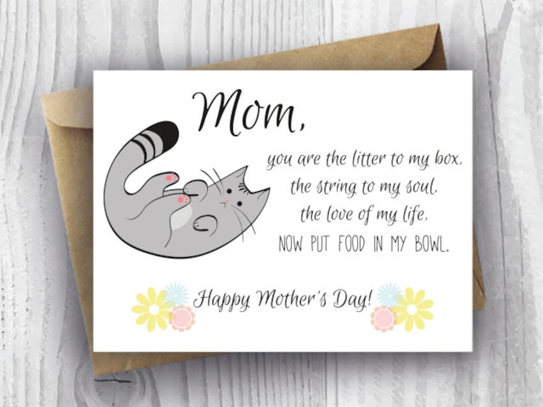 Mothers Day Card Floral, Printable Funny Mothers Day Cat Card, Cat Mom ...