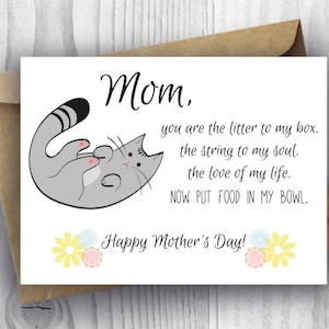 Moeders Dagkaart Bloemen, Afdrukbare Grappige Moeders Dag Kat Kaart, Kat Moeder Kaart, Instant Download Moeders Dagkaart, Kitty Moeders Dagkaart, Gedicht