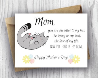Cartão de Dia das Mães Floral, Cartão de Dia das Mães Engraçado para Impressão, Cartão de Mãe Gato, Cartão de Dia das Mães para download instantâneo, Cartão de Dia das Mães Kitty, Poema
