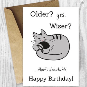 Verjaardagskaarten, grappige afdrukbare verjaardagskaarten, grappige kat verjaardagskaart digitale download, verjaardag voor hem, verjaardag voor haar, kattenfans