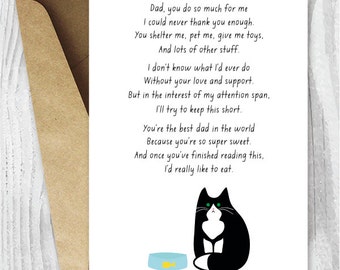 Funny Fathers Day Card Print Instant Download, Printable Father's Day Cards from the Cat, Tuxedo Cat Card for Him, Black and White Cats