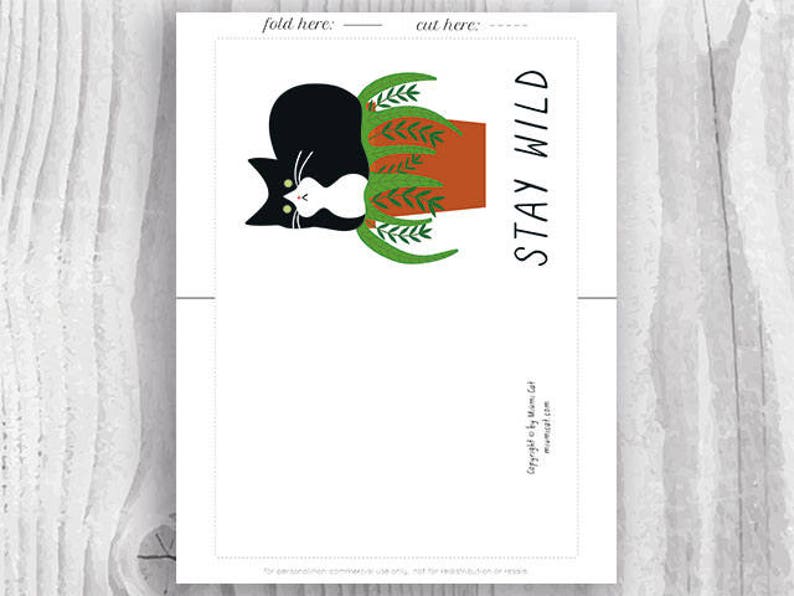 Just Because Card, Stay Wild Printable Card, Funny Cat Printable Cards, Funny Tuxedo Cat Card, Instant Download, Plant Cat Lady, For Friend image 2