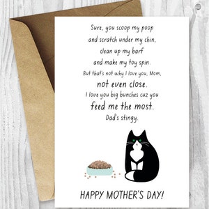 Carte de fête des mères imprimable drôle, carte de fête des mères, carte de chat de smoking, carte imprimable drôle de chat noir et blanc, fourrure bébé maman Téléchargement instantané