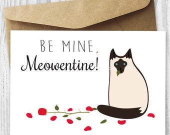 Printable Valentines Day Card, Cat Valentine's Day Card Download, Funny Siamese Cat Valentine Card, DIY Valentine's Day Card, Card from Cat