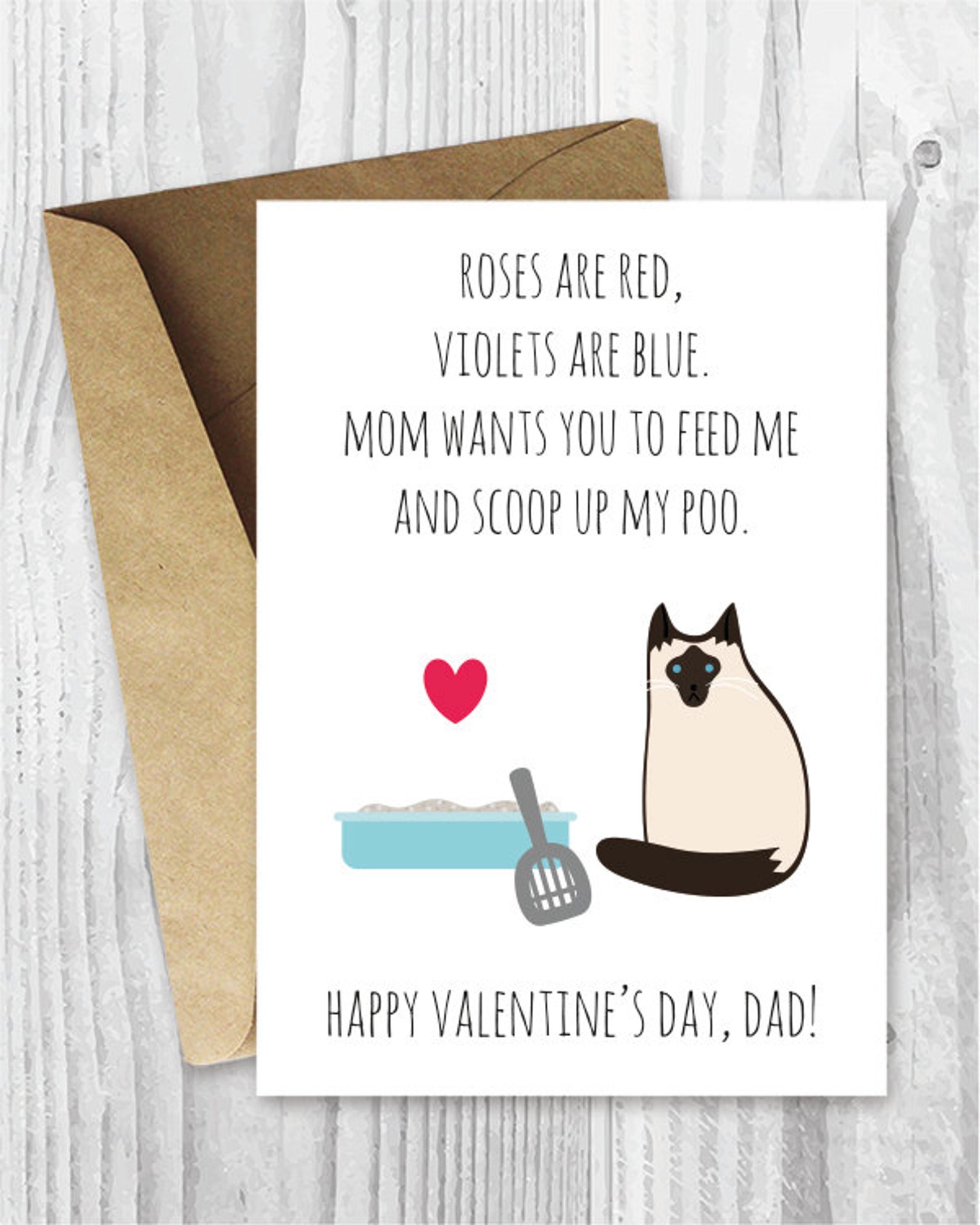 DIY Valentine Card Him Printable for Dad, Funny Siamese Cat Valentines ...