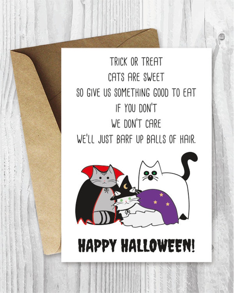 Halloween Cards Funny Halloween Cats Printable Cards - Etsy