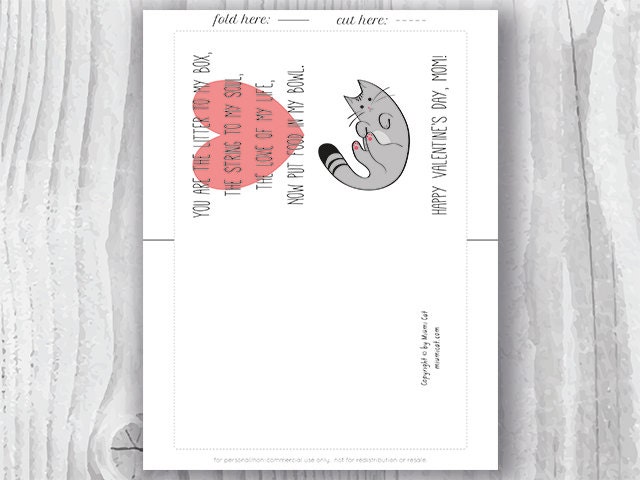 Funny Printable Valentine's Day Mom Card, Cat Moms, Valentine From Cat ...