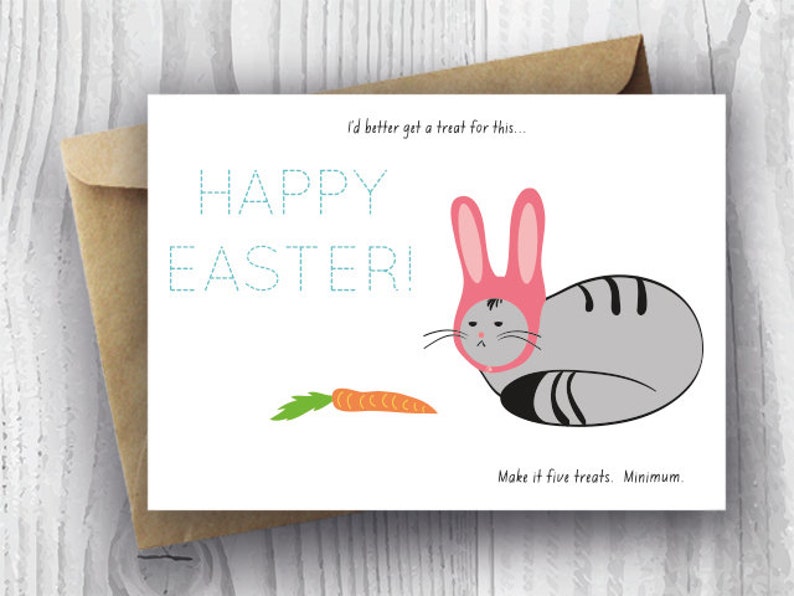 Easter Card Printable, Printable Easter Card, Funny Easter Cat Bunny Card, DIY Cat Card, Easter Bunny Cat Card Instant Download image 1