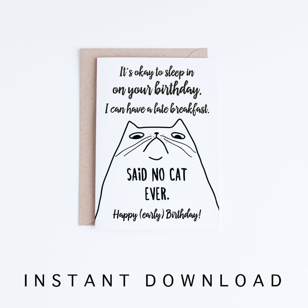 Funny Cat Birthday Cards Instant Download, Printable Birthday Cards for ...