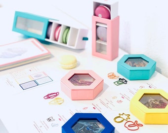 HEXAGON PAPERCLIP BOX Sets(French Bulldog/Ice cream/Fruits/Coffee time)Four Options(Please mention which one you would like)
