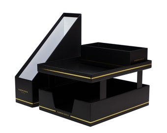 Hadron Epoch Desk Organizer · Black · Matte-Laminated Finish · Gold-Foiling · Desktop