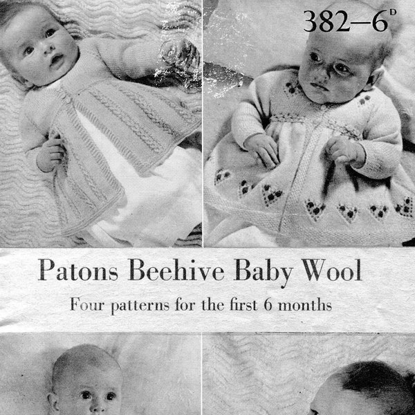 Vintage 1950's Baby Knitting Pattern newborn to 6 months Coats / Cardigans in baby yarn Patons P&B 382 pdf  Instant Download