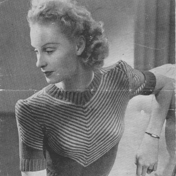 Vintage 1940's Knitting Pattern Unusual Striped Jumper in 2 ply 32-34" Bestway 1584 pdf Download