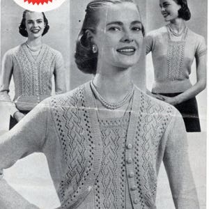 Vintage 1940's Knitting Pattern TWIN SET Jumper & Cardigan in 2 ply Weldons A1135 pdf download