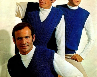 Vintage 1970's  Knitting Pattern Man's Pullover (sleeveless) 36 - 46" chest in DK Bellmans 1225 pdf download