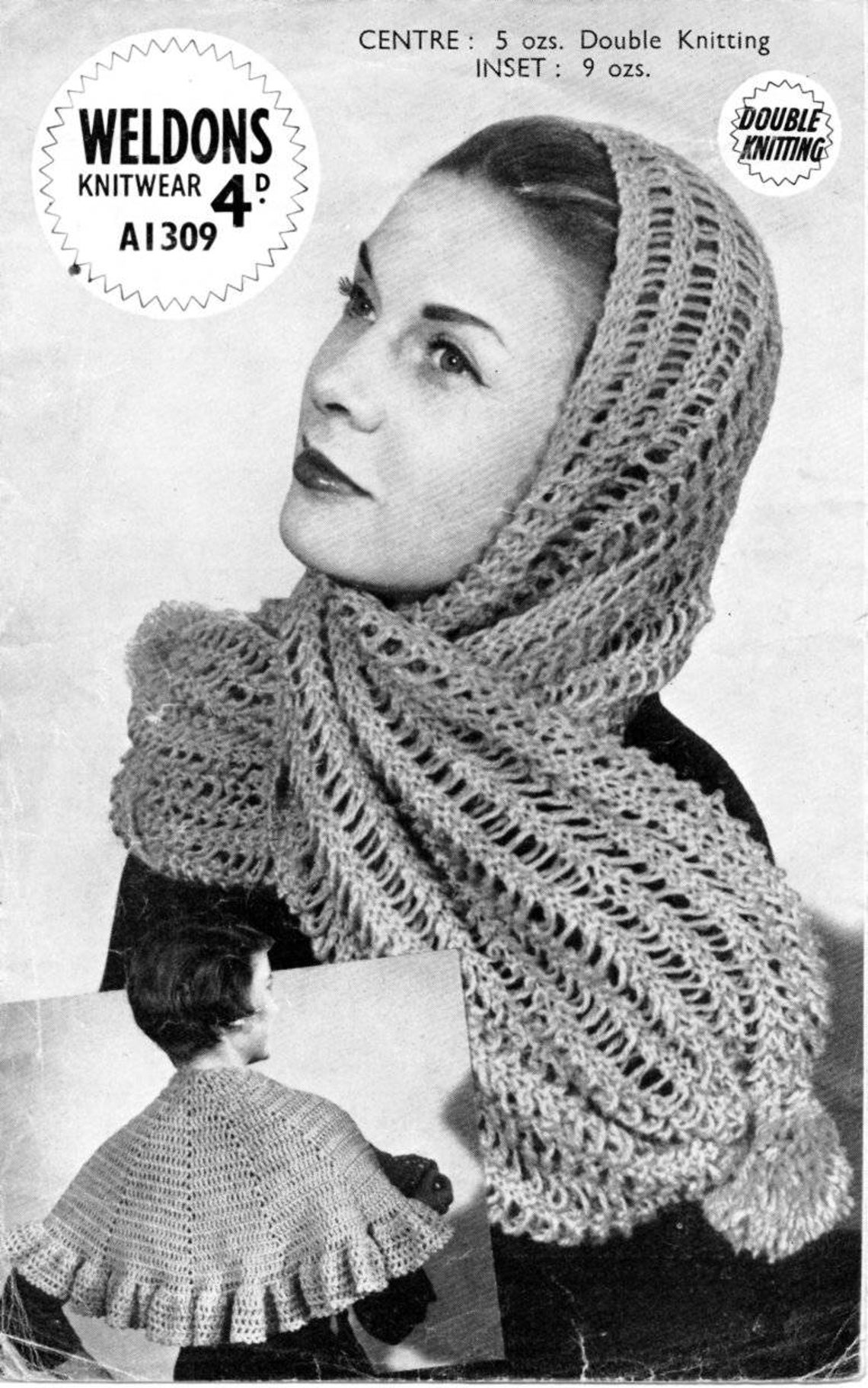 Vintage 1950's Knitting Pattern 2 Scarves / Scarf & Shawl in Double ...