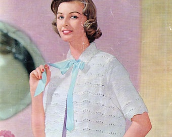 Patrón de tejido vintage de los años 50 para chaqueta de cama y chal con encaje, cárdigan de 36 a 38 pulgadas de pecho en tejido doble Lavenda 833, descarga en formato PDF