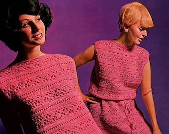 Vintage Crochet Pattern Ladies Túnica y Vestido 36 - 44" 1970's Doble tejido Hermit 173 descarga pdf