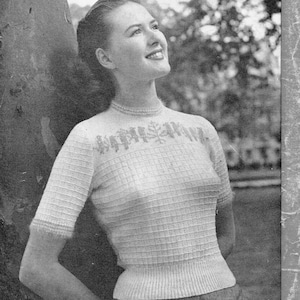 Vintage 1940&#39;s Knitting Pattern Fairisle JUMPER sweater 34 - 36&quot; bust in 3 ply Patons p&B 394 pdf Instant Download