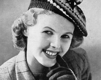 Vintage 1940&#39;s Knitting Pattern Adult Fair Isle Beret Hat & Gloves in 3 ply Bestway 1226 pdf Download