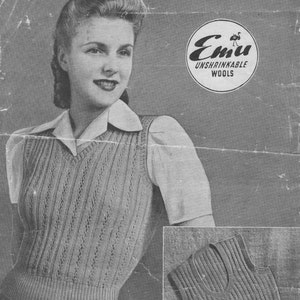 Vintage 1940's Knitting Pattern Ladies SLIPOVERS (2 styles) in 3 ply Bestway 1408 pdf Download