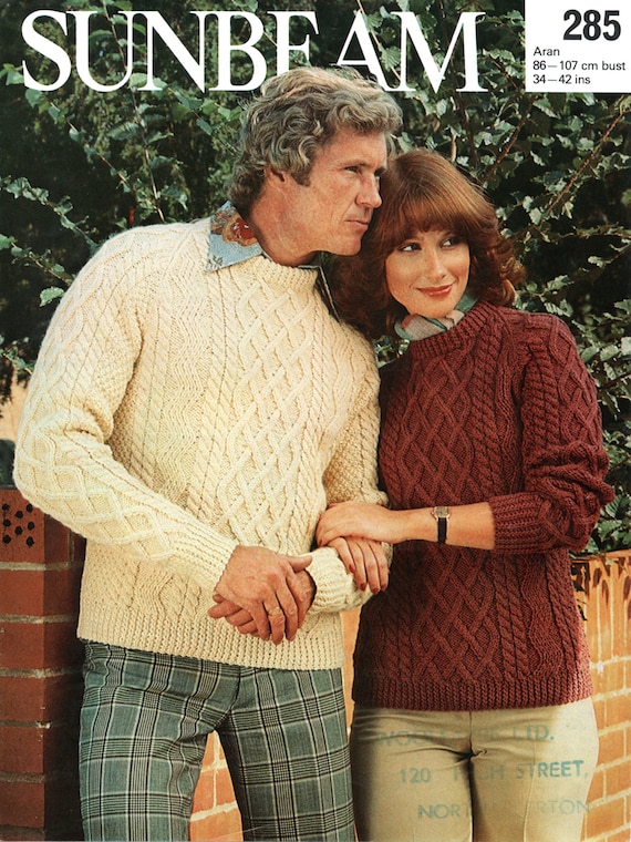 Aran Sweater Vintage 1970s Lady and Man 34 42
