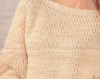 Suéter de crochet de 30 a 40 pulgadas de pecho, patrón de crochet de los años 80, tejido doble en PDF, descarga