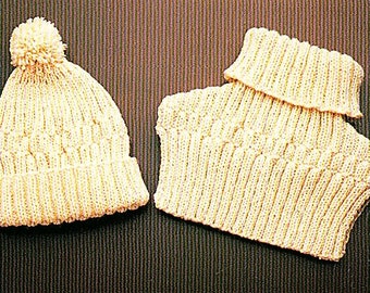 Knitted Bobble Hat and Polo Neck insert 1987 Knitting pattern pdf Download
