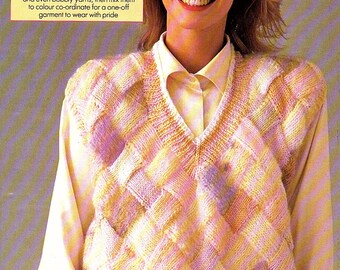 Knitted Woven Jumper Sweater 34 - 41" chest from Oddments 1980's Knitting pattern pdf Download