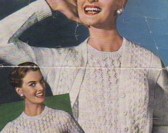 Patrón de tejido vintage de los años 50 para jersey y cárdigan TWINSET de 3 capas Bestway B3003 en formato PDF