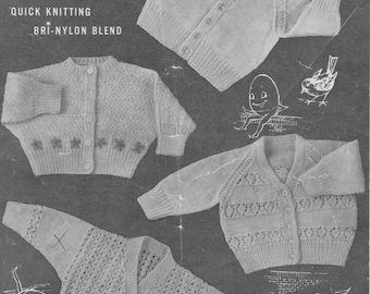 Vintage 1950's BABY CARDIGANS Knitting Pattern 19 - 20" chest (Double Knitting / Light Worsted) Robin 263 pdf Download
