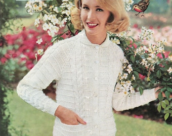 Thick Knit Jacket Vintage 1960's Knitting Pattern in double knitting 34 - 38" Robin 1000 pdf download