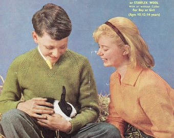 Suéter para niños, jersey de 30 a 34 pulgadas de pecho, patrón de tejido vintage de los años 50 en punto doble, descarga instantánea